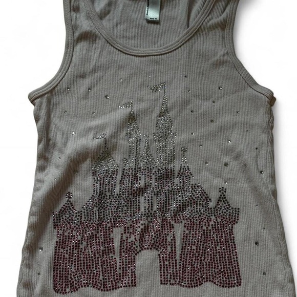Y2K 2000s American Apparel Rhinestone pink castle tank top - Picture 3 of 6